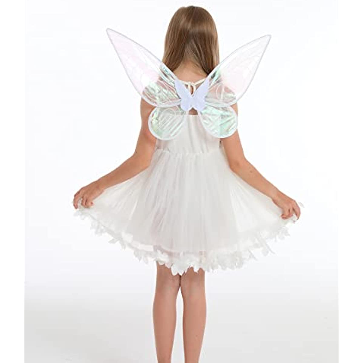 white fairy dress with wings Funcredible White Fairy Wings Fairy Wand and Glitter Fairy Costume Accessories Fairy Costume for Women and Girls Fairy Ac main image 0