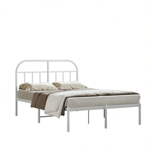 Struttura letto matrimoniale in acciaio verniciato a polvere bianca, letto in metallo rettangolare, mobili da camera da letto, design minimalista - Product Image 1