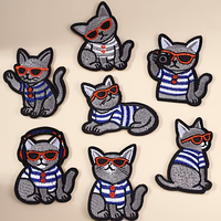 Écussons brodés sur mesure en tissu, à thermocoller, motif chats, étiquettes personnalisées animaux avec velcro pour vêtements et sacs d'enfants