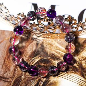 Natural Super Seven Crystal <strong>Beaded</strong> <strong>Bracelet</strong> for Kids Cute Cartoon-Style Sea Vein Stone Tourmaline Red Vein <strong>Bracelet</strong> - Product Image 6