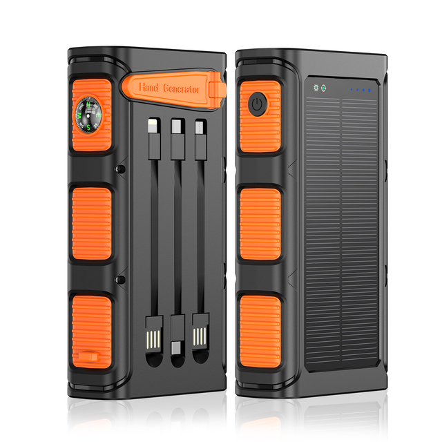 Outdoor Emergency 20W Waterproof Portable Solar Power Bank with Hand-Crank Built-in Cable Double USB