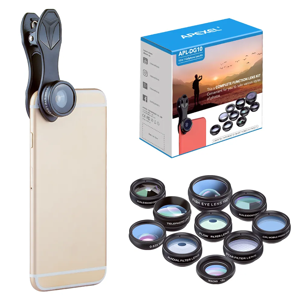 Universal Clip Camera Lens Kit Amazon hot selling 10 in 1 Fish eye Photo & Accessories