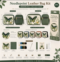 Kit de broderie au point d'aiguille DIY en cuir motif zèbre et papillon Longwing, avec pochette, kit de maille imprimée, fermeture éclair, fil et aiguille, pour débutants et adultes