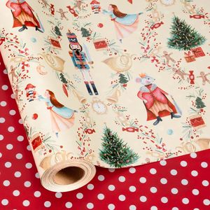Christmas Wrapping Paper Reversible Nutcracker Design 17 In X 32.8 Ft Gift <b>Wrap</b> For Holiday Crafting - Product Image 1