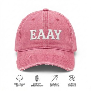 Gorra de Béisbol Retro de Alta Gama con Detalle de Lazo en Espiga, Acabado Desgastado, Bordado 3D, Color en Contraste, 100% Algodón, Personalizable, OEM - Product Image 1
