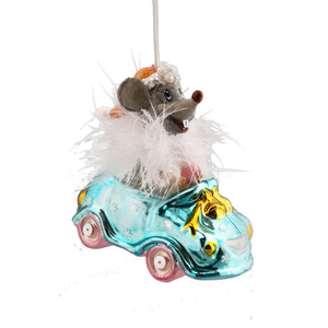 Vente <span class=keywords><strong>en</strong></span> gros <span class=keywords><strong>en</strong></span> forme d'animal, <span class=keywords><strong>verre</strong></span> de noël, souris heureuse conduisant une voiture, fournitures d'ornement de sapin de noël, boules suspendues - Product Image 1