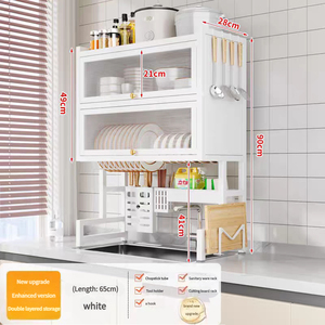 Estante de Almacenamiento Multifuncional para Vajilla del Hogar con Puertas de Gabinete y Armario Transparente a Prueba de Polvo - Product Image 6
