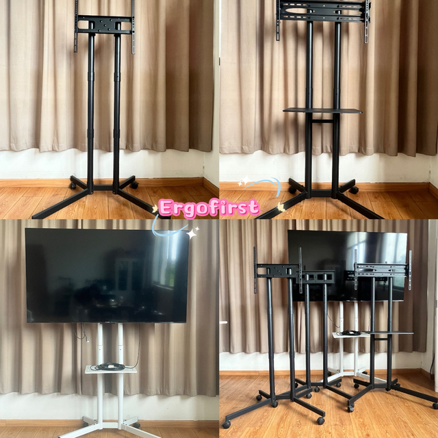 Ergofirst Heavy-Duty Modern Rolling Aluminum TV Cart Height Adjustable Mobile Stand with Flat Screen 100 Inch Steel Material