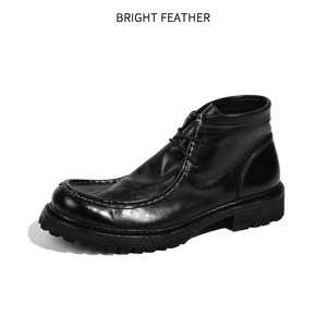 מגפי מדבר מעור סוס לגברים בריטי סִגְנוֹן למגפיים סגירת שרוכים עם צינור קצר מגפי עבודה עם סוליה עבה נושמים - Product Image 5