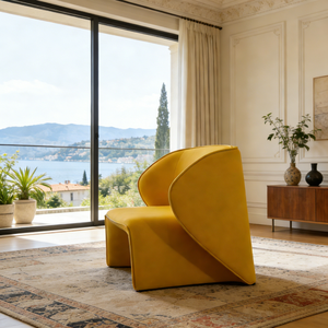 Luxueuze gele fluwelen accentstoel, moderne gevormde loungestoel, <span class=keywords><strong>wingback</strong></span> relaxstoel voor de woonkamer - Product Image 4