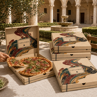 Cajas de Pizza Cuadradas Impresas Personalizadas con Asa, Cartón Ecológico, Relieve UV Localizado, Acabado Mate para Llevar, Marca Personalizada