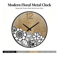 Horloge murale en métal 3D de style rustique rétro de 24 pouces, design industriel en bois Art Déco de luxe, mouvement électrique silencieux, décoration de salon