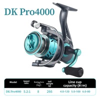Moulinets de pêche à la ligne DK Pro Series pour gauchers, rapport de transmission 5.2:1, cadre entièrement métallique, résistance maximale de 4-10 kg, moulinet de pêche en eau courante/rivière
