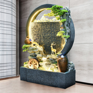 Fontaine cascade de style chinois avec rétroéclairage, forme ronde, pour décoration de bureau et aménagement paysager - Product Image 1
