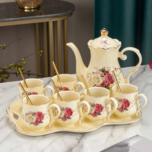 Luxury Gold Rim Afternoon Tea <b>Set</b> European Tea Pot and <b>Cup</b> <b>Set</b> Ceramic Coffee and Tea <b>Set</b> - Product Image 1