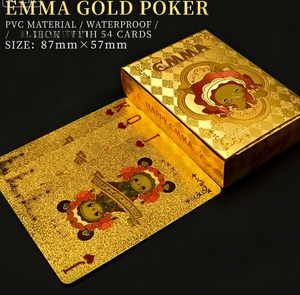 Baraja de Póker Impermeable con Lámina Dorada LEYAO: Cartas de Juego de PVC con Diseño de Emma, 54 Cartas, para Entretenimiento Premium en Casinos y Fiestas - Product Image 2