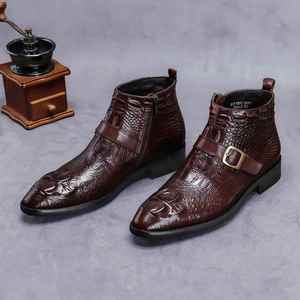 Botas de Cuero para Hombre con Diseño de Cocodrilo, Botas Martin de Cuero Genuino, Botas Cortas de Negocios con Cremallera para Hombre - Product Image 3