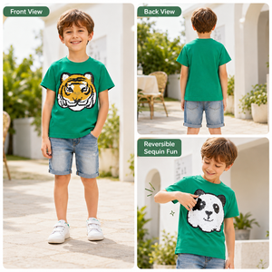 <span class=keywords><strong>T</strong></span>-<span class=keywords><strong>shirt</strong></span> à sequins animaux pour enfants, garçons et filles, motif tigre et panda, manches courtes, coton, haut d'é<span class=keywords><strong>t</strong></span>é, vente en gros OEM - Product Image 4