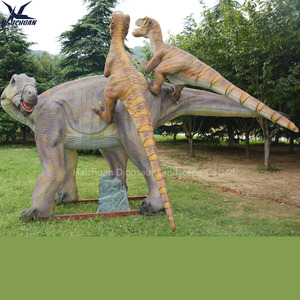 Deinonychus animatronique grandeur nature attaquant un Iguanodon, combat réaliste de dinosaures, parc d'aventure jurassique, centre commercial intérieur - Product Image 2