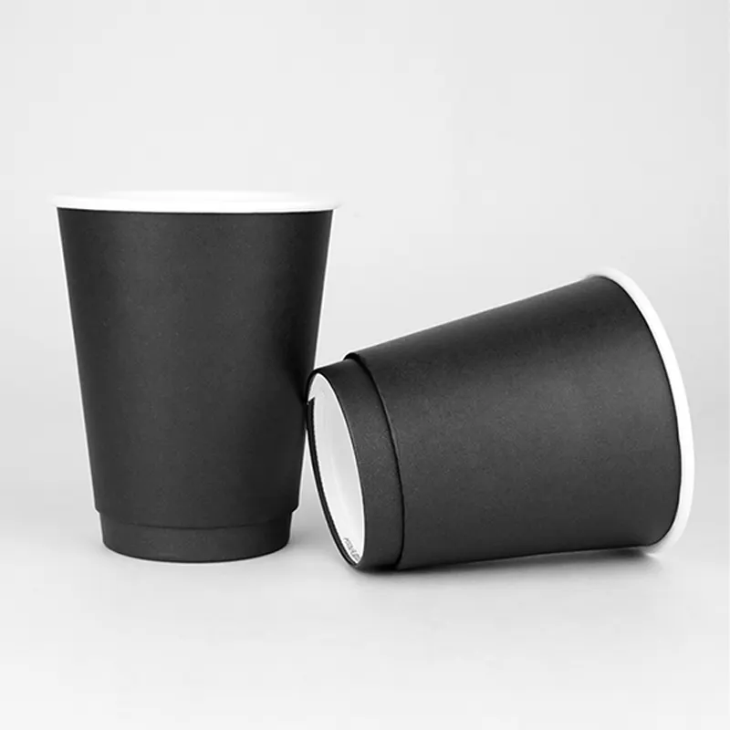 350ml Disposable Coffee Cup with Cover Net Red Full Black Double-layer Hollow Paper Takeaway Cup