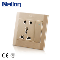 Saklar 1 Gang + Stopkontak 5 Pin 13A MF Standar BS Bangladesh Pakistan, Warna Emas, Harga Terbaik, Laris Manis