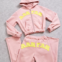 Ensemble de survêtement vintage rose délavé en molleton pour femme, 2 pièces, broderie, sweat à capuche zippé, pantalon de jogging décontracté, tenues de sport, logo personnalisé OEM