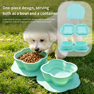 Flower Shape Collapsible Silicone Pet Bowls Double Set Pink Purple Non-Slip <b>Mat</b> Foldable Food Water Dish for Dogs <b>Cats</b> - Product Image 3