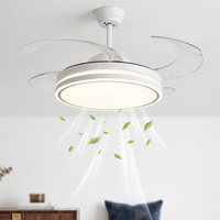 Kipas Angin Plafon LED Modern DC Motor Indoor 42-48 inci, Dapat Diredupkan, Berbahan Besi, Dapat Ditarik, dengan Remote Control, 6 Kecepatan, Rendah Kebisingan