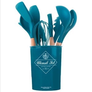 silicone Cooking Utensil kitchenware set home and kitchen accessories with Wooden Handle