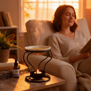 Romántico Calentador de Aceite para Velas de Té Europeo, Quemador de Aceite Metálico con Plato de Cerámica para Velas de Té - Product Image 3