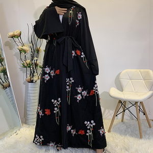 Modesto mujer moda Dubai abierto Abaya transpirable gasa elegante flor bordado tradicional musulmán ropa accesorio - Product Image 3