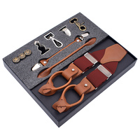 Dernières affaires hommes bretelles luxe multi-fonction costume 8 sortes de Clips bretelles bricolage cuir jarretelle pour hommes cadeau