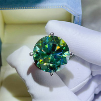 Fabrik-Großhandel 925 Sterling Silber Schmuck Mode Rundschliff 20-Karat Grüner Moissanit-Ring für Damen