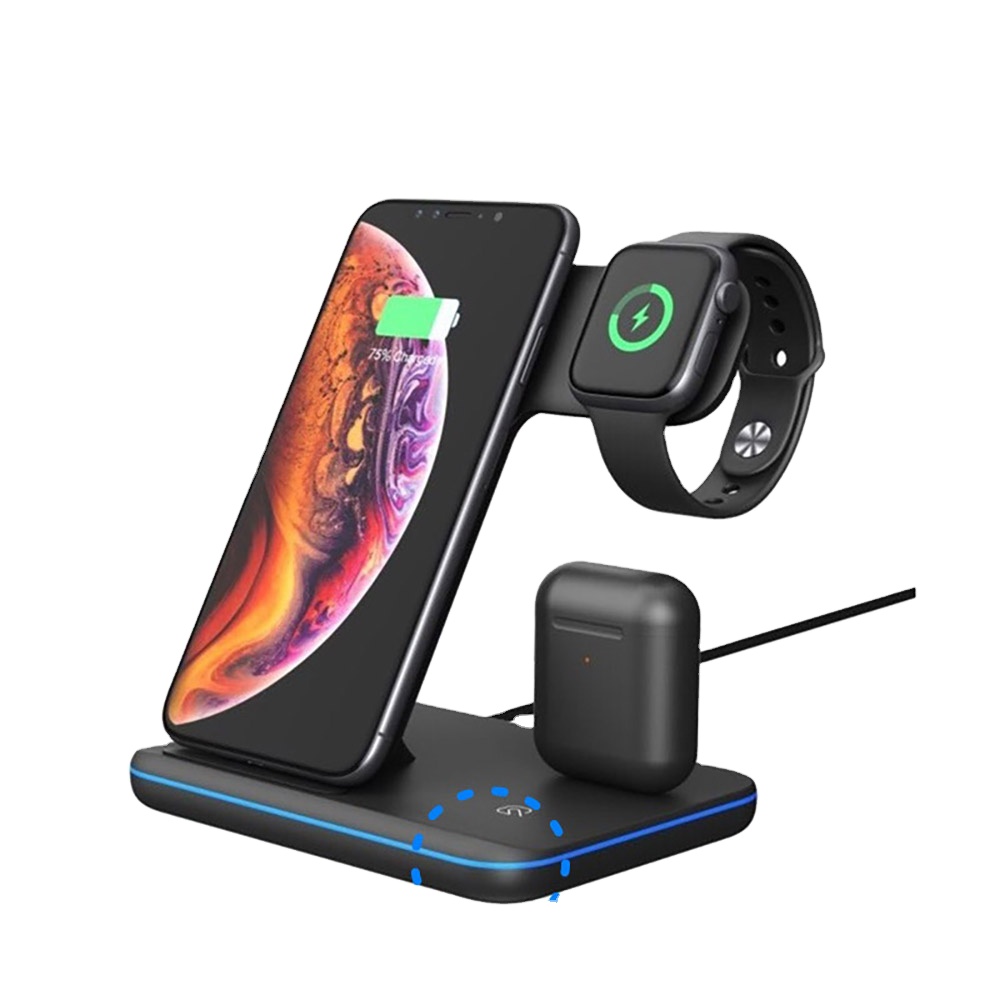 Портативное беспроводное зарядное устройство 3 в 1 QI T3 настольное зарядное устройство 3 в 1 Подставка для зарядки для Iphone Apple watch 6 5 4 3 2 Airpods Pro