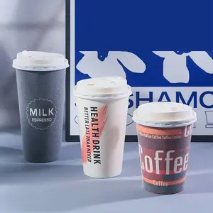 Eco-friendly monouso 16 oz & 10 oz stampato caffè tazze da tè doppia parete carta schiumosa con coperchio caffè tè bevanda uso cioccolato