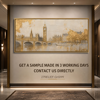 Peinture à l'huile sur toile épaisse, paysage de Big Ben de Londres, peinte à la main en or, art mural de luxe pour hall d'hôtel, salon, grande taille, sur mesure