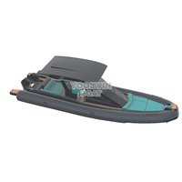 Bateau pneumatique semi-rigide (RIB) Yoolwin 960 Orca Hypalon à coque en V profond, robuste, pour la pêche sportive et les opérations de sauvetage, avec cabine en fibre de verre et deux moteurs hors-bord de 300 CV.