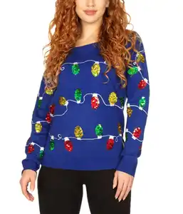 Yüksek kaliteli çift örgü desenleri unisex örme jumper en kazak kadınlar özel çirkin örgü noel kazak