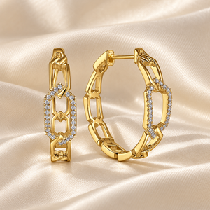 Orecchini a Cerchio Traforati con Micro Pavé di Zirconi per Donne, Gioielli Eleganti e Geometrici alla Moda - Product Image 3