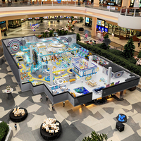 Aire de jeux intérieure interactive pour enfants, équipement de parc de jeux athlétique commercial en plastique avec double toboggan
