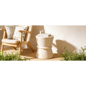 Hourglass Shape Outdoor Side <b>Table</b> Concrete Contemporary Lightweight Accent <b>Table</b> Simulated Stone Texture - Product Image 3