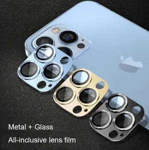 Metal halka cam kamera Lens koruyucu iPhone 13 12 mini 11 12 13 14 pro max 14plus 12 pro tam kapak kamera Lens çantası cam