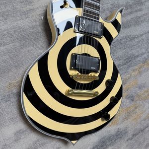 Guitare électrique Odin Zakk, style anneau noir et jaune, équipée de micros <span class=keywords><strong>EMG</strong></span>, accastillage doré, extrémités de frettes rondes pour une sensation de jeu fluide - Product Image 5
