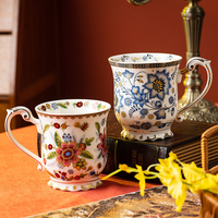 Mug en céramique bleu et blanc français avec cuillère, design moderne, écologique, tasse jetable pour couple, pour hommes et femmes, pour cadeaux