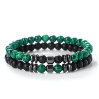 Bracelet en fer best-seller transfrontalier avec perles de turquoise blanche, onyx noir, œil de tigre et pierre volcanique - Idéal pour le bureau et la carrière
