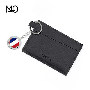 Ensemble de boîtes cadeaux personnalisables en gros avec porte-cartes fin et porte-clés en métal, étui compact minimaliste noir en PU pour cartes - Product Image 4