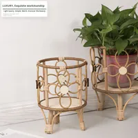 Gaya Pastoral Eropa Desktop bunga dekorasi tenunan tangan rotan bunga berdiri untuk balkon Pot bunga kreatif
