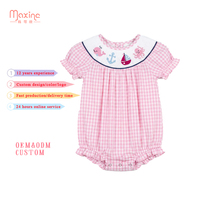 Dernier style de combinaison pour tout-petits, broderie de dessins animés, vêtements pour enfants, smocké, coton biologique personnalisé, barboteuses pour bébés