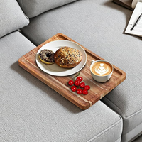 Table d'appoint pliante en bois d'acacia, design européen, compatible avec les boissons, facile à nettoyer, plateau pour accoudoir de canapé pour boissons et collations
