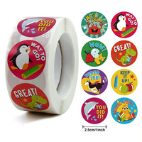 Autocollant de récompense scolaire, étiquette animale de dessin animé, 2,5 cm circulaire, impression offset CMYK pour enfants de maternelle, papier couché, vente en gros